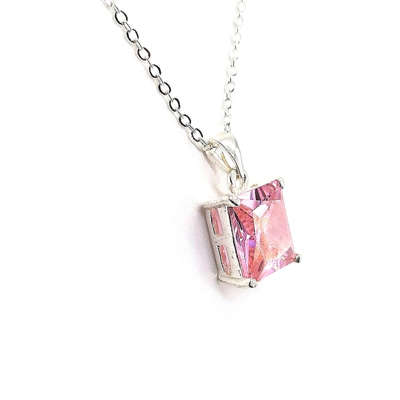 10CTW Millennia Princess Cut Pink Cubic Zirconia Crystal 18" Pendant Necklace - Picture 3 of 7